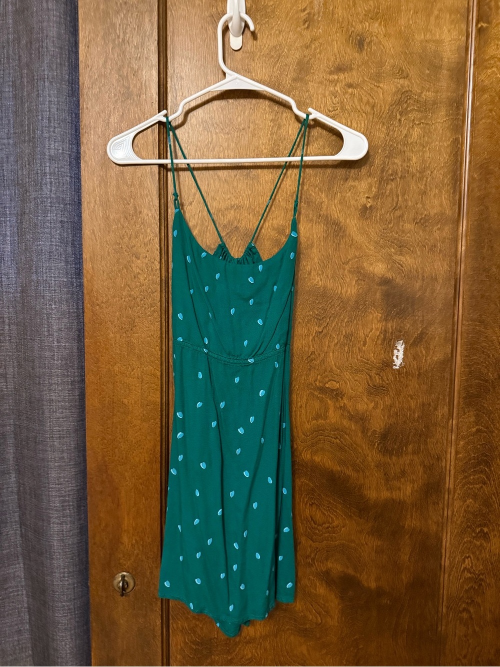 Free People Emerald Green Dress with Teal Dot Print